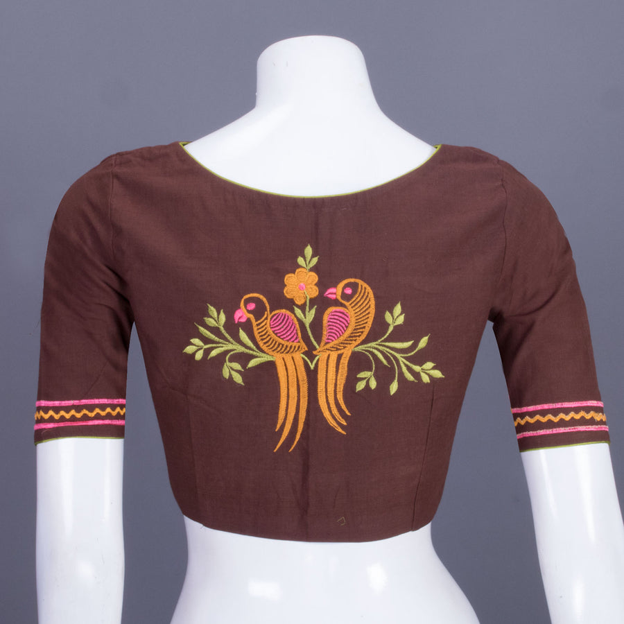 Brown Embroidered Cotton Blouse 10069471 - Avishya