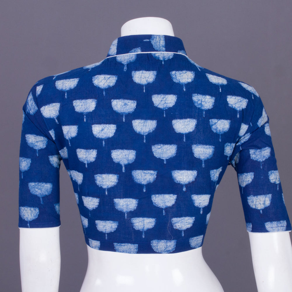 Blue Indigo Handblock Printed Cotton Blouse Without Lining 10069519 - Avishya