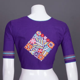 Purple Kantha Embroidered Cotton Blouse 10069527 - Avishya
