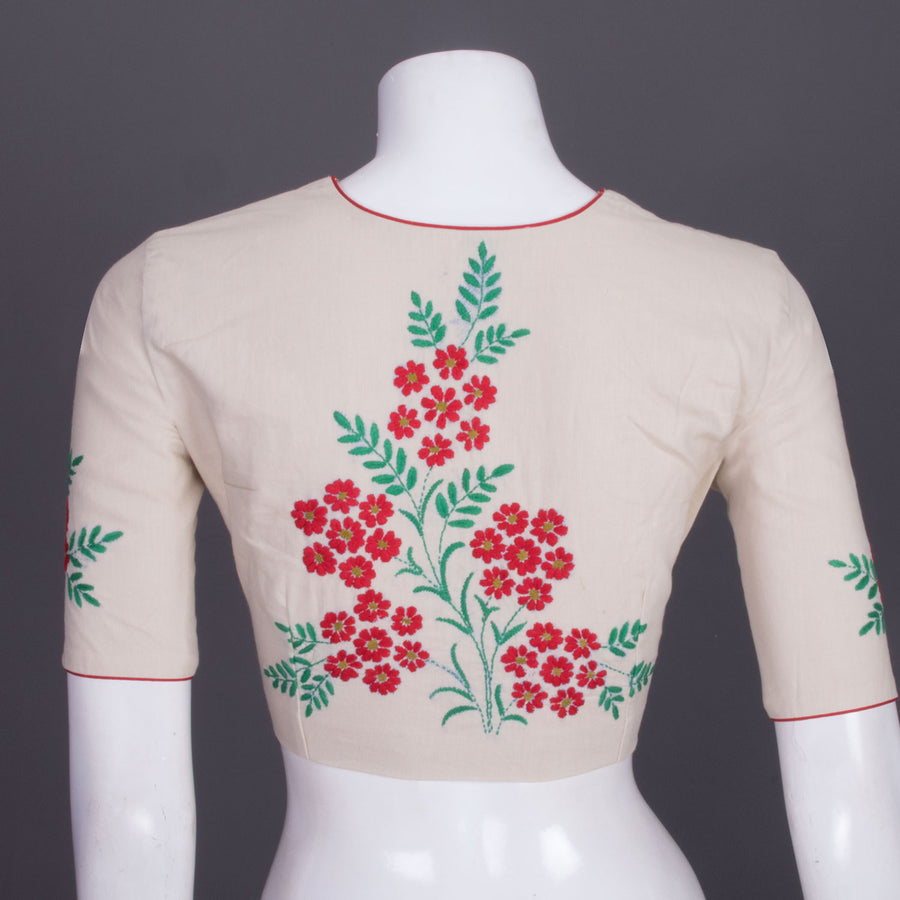 Beige Kantha Embroidered Cotton Blouse 10069528 - Avishya
