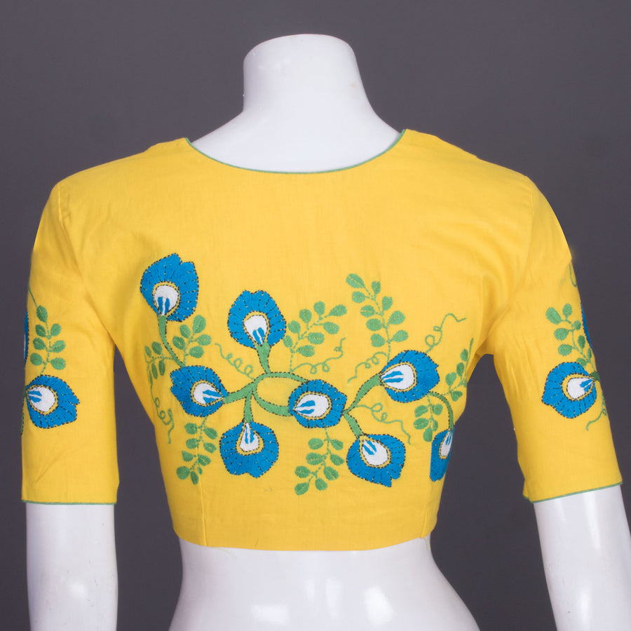 Yellow Kantha Embroidered Cotton Blouse 10069531 - Avishya