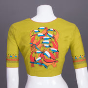 Green Kantha Embroidered Cotton Blouse 10069535 - Avishya