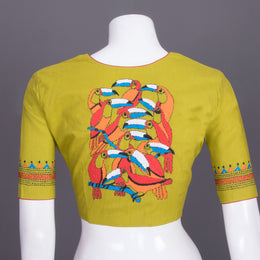 Green Kantha Embroidered Cotton Blouse 10069535 - Avishya