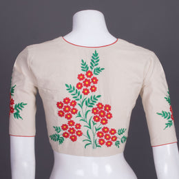 Beige Kantha Embroidered Cotton Blouse 10069544 - Avishya