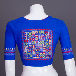Blue Kantha Embroidered Cotton Blouse 10069547 - Avishya