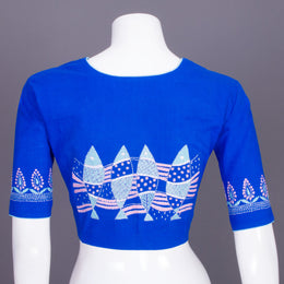 Blue Kantha Embroidered Cotton Blouse 10069555 - Avishya
