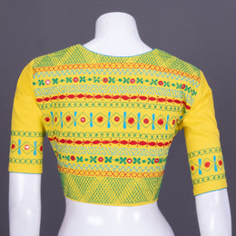 Yellow Kantha Embroidered Cotton Blouse 10069557 - Avishya