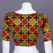 Green Handblock Printed Mashru Blouse 10069597 - Avishya