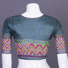 Grey Kantha Embroidered Tussar Silk Blouse 10069752 - Avishya