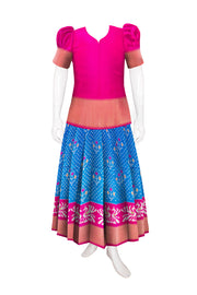 Universal Size Blue Ikat Pattu Pavadai Material 10069828