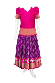 Universal Size Violet Ikat Pattu Pavadai Material 10069829