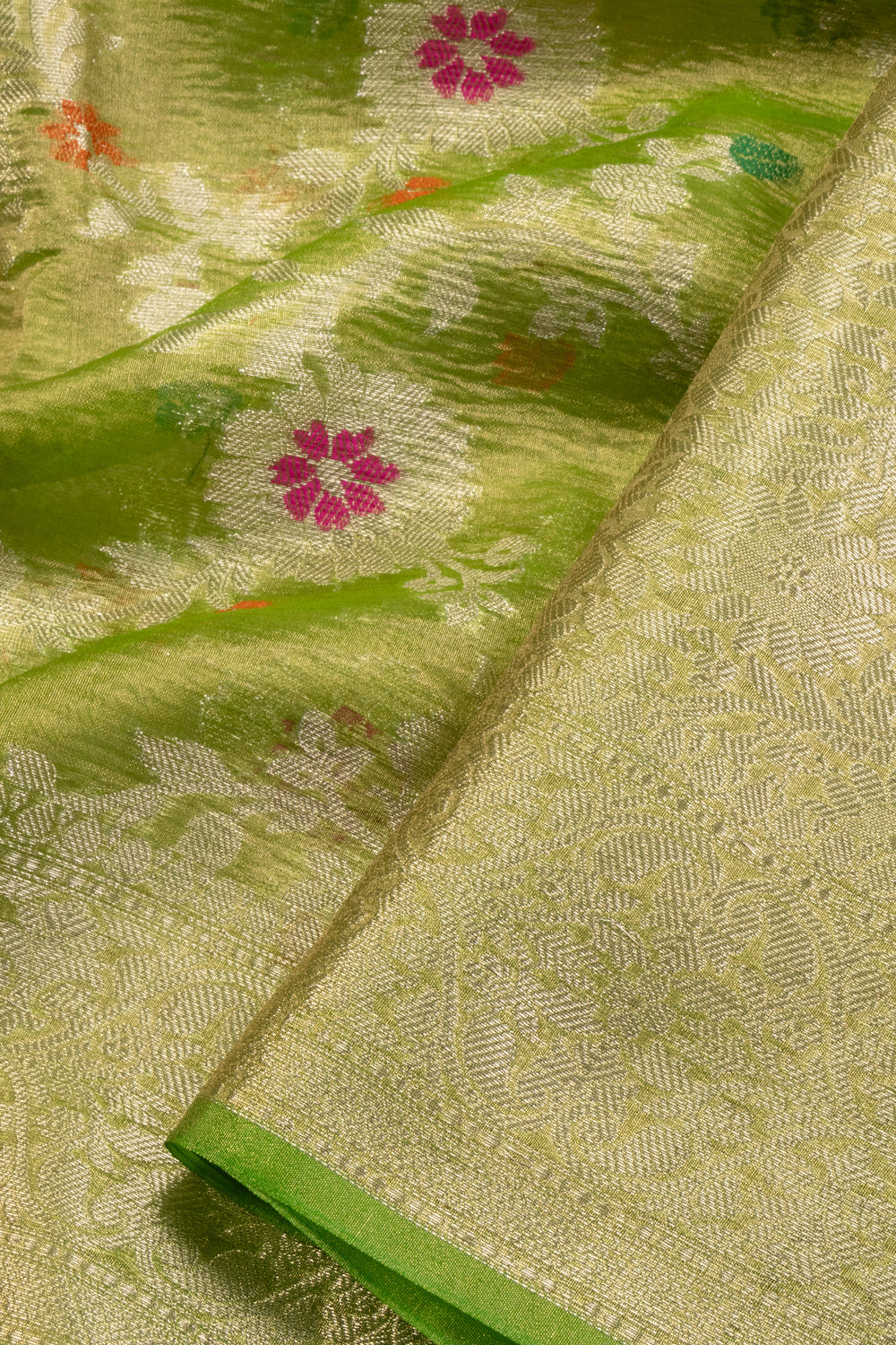 Pear Green Banarasi Crushed Tissue Organza Saree 10069830 - Avishya