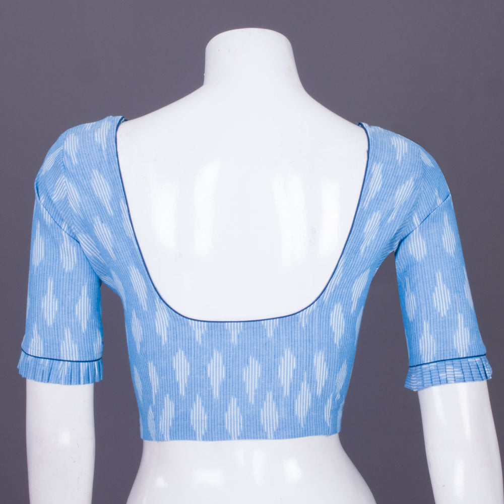 Blue Handcrafted Ikat Cotton Blouse Without Lining 10069952 