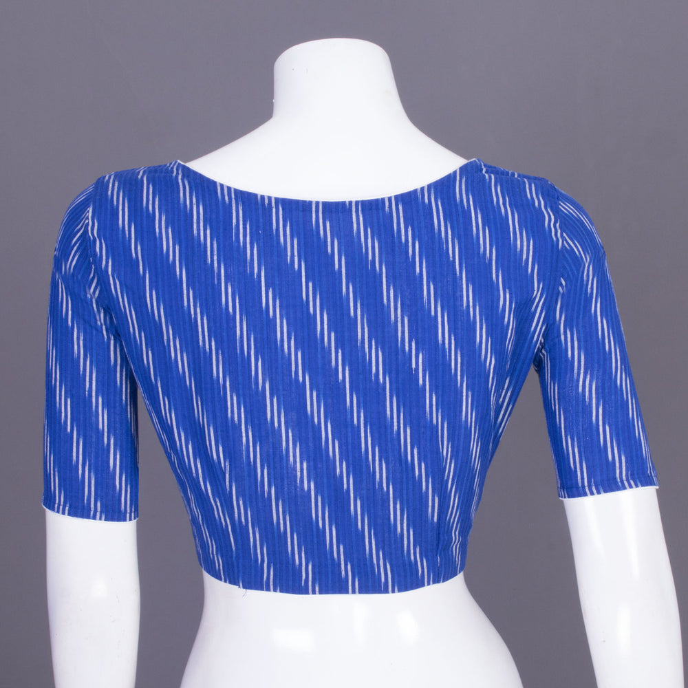 Blue Handcrafted Ikat Cotton Blouse Without Lining 10069955 - Avishya