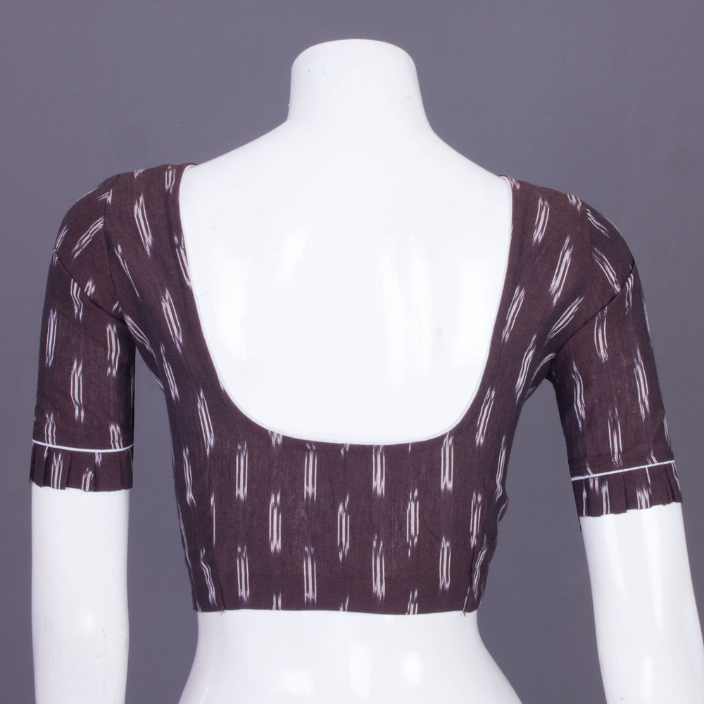 Brown Handcrafted Ikat Cotton Blouse Without Lining 10069962 - Avishya