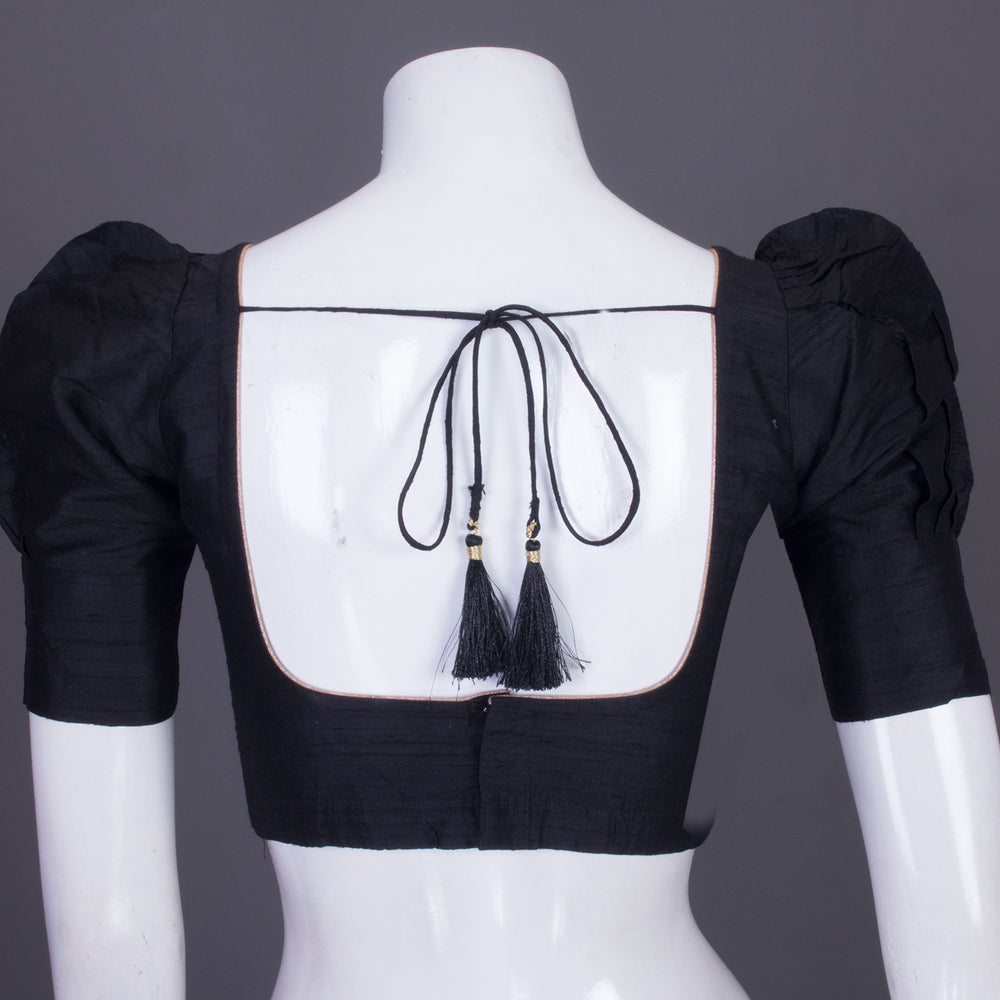 Black Handcrafted Raw Silk Blouse 10069979 - Avishya