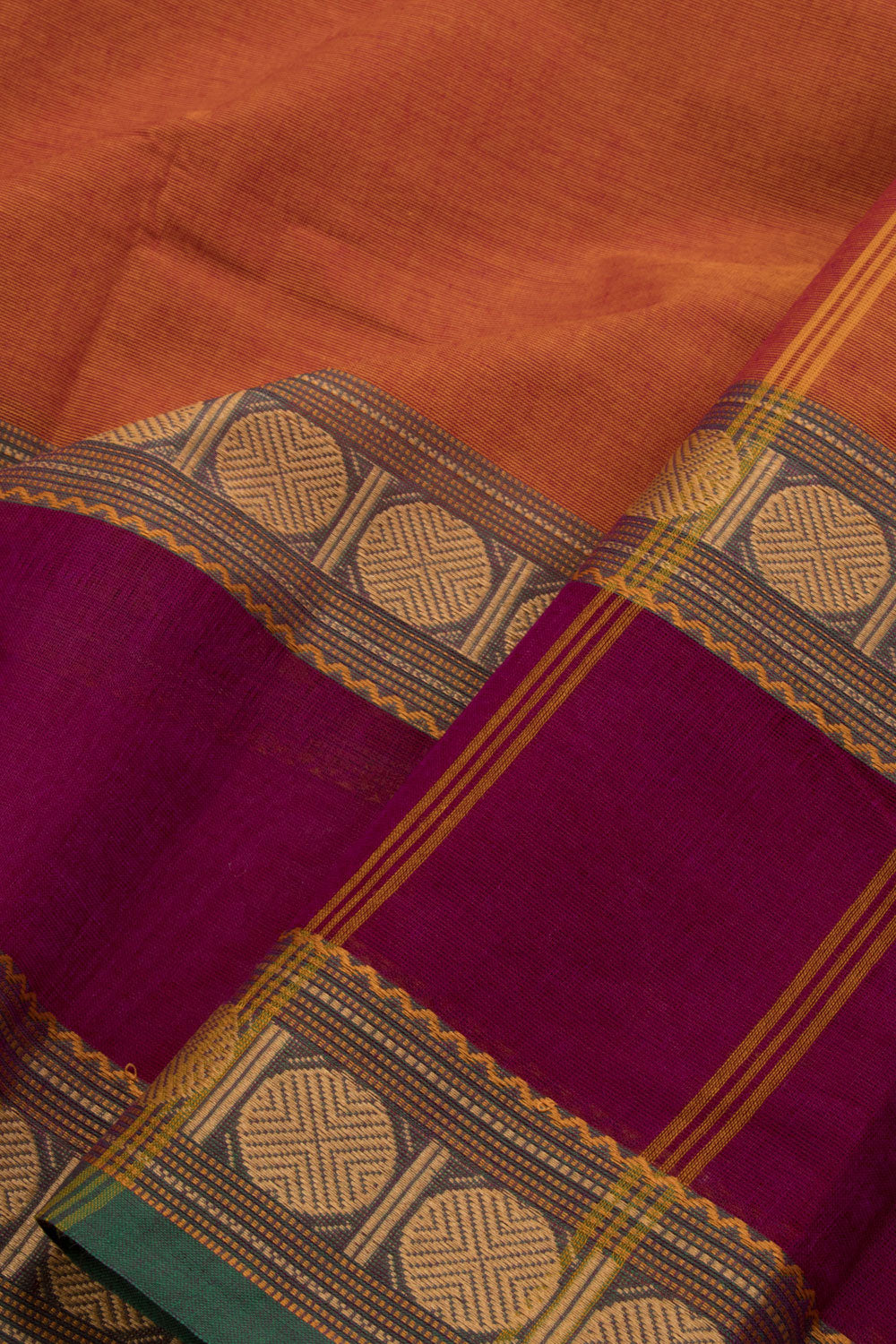 Dual Tone Orange Handloom Chettinad Cotton Saree 10070059 - Avishya