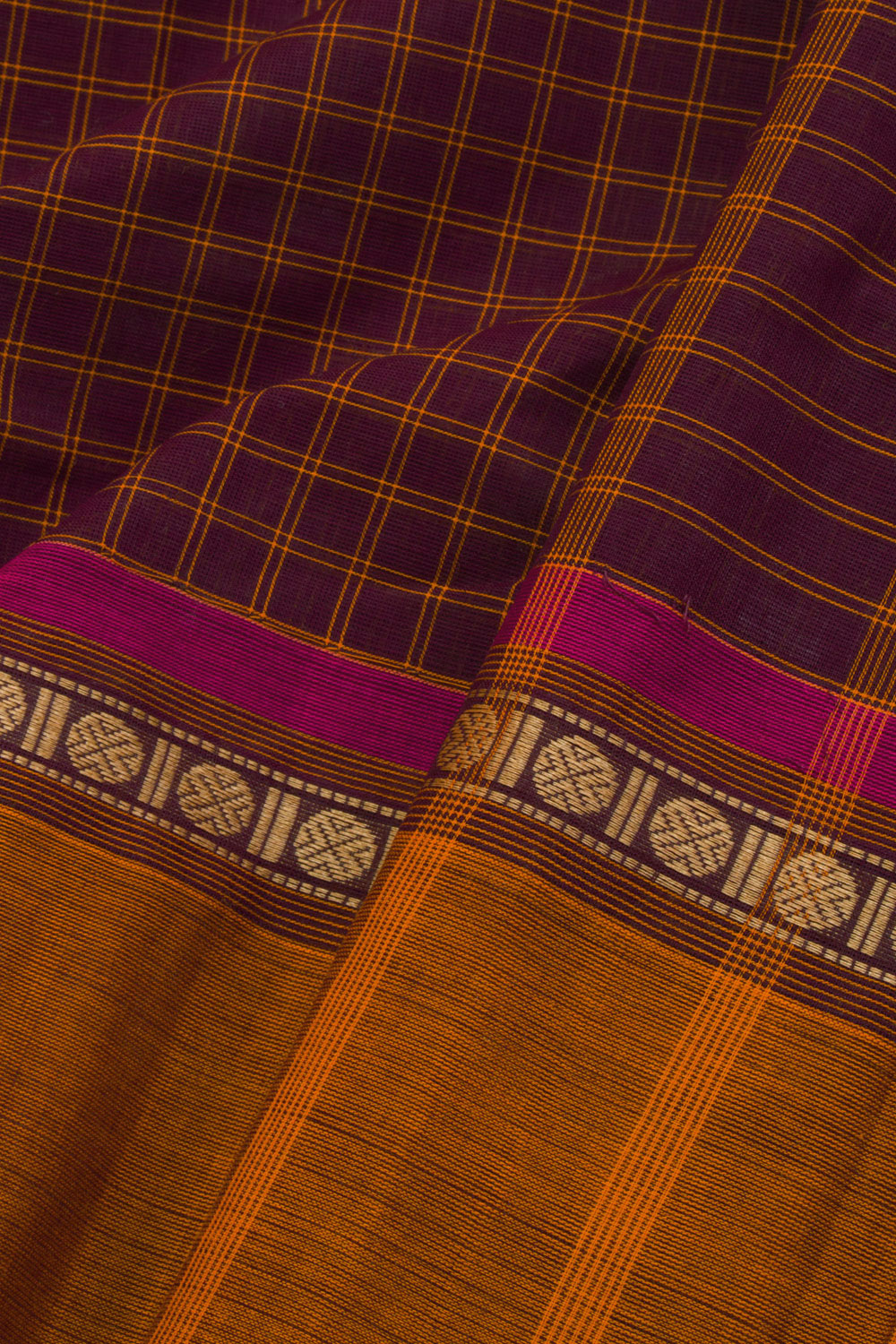 Maroon Handloom Chettinad Cotton Saree Without Blouse 10070067 - Avishya