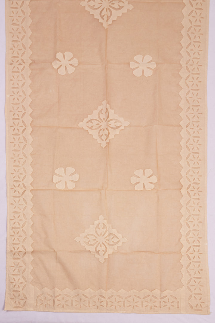 Beige Barmer Applique Embroidered Cotton 3 Piece Salwar Suit Material 10070150