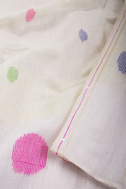 Off White Bengal Phulia Silk Cotton Saree With sequin embellished Pallu