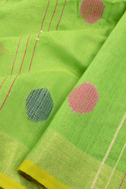 Lime Green Bengal Phulia Silk Cotton Saree With Sequin Embellished Pallu 10070190