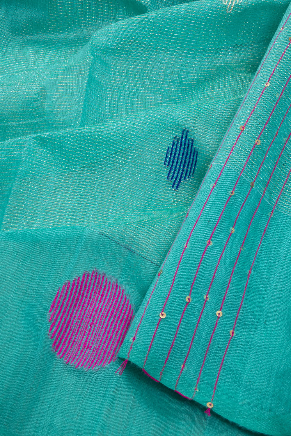 Tiffany Blue Bengal Phulia Silk Cotton Saree With Sequin Embellished Pallu 10070195