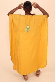 Yellow Sozni Embroidered Cotton Kaftan 10070451