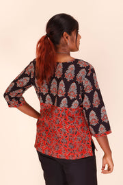 Maroon Ajrakh Printed Cotton Short Top 10067386