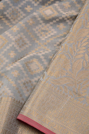 Flint Grey Handloom Banarasi Silk Cotton Saree 10070505