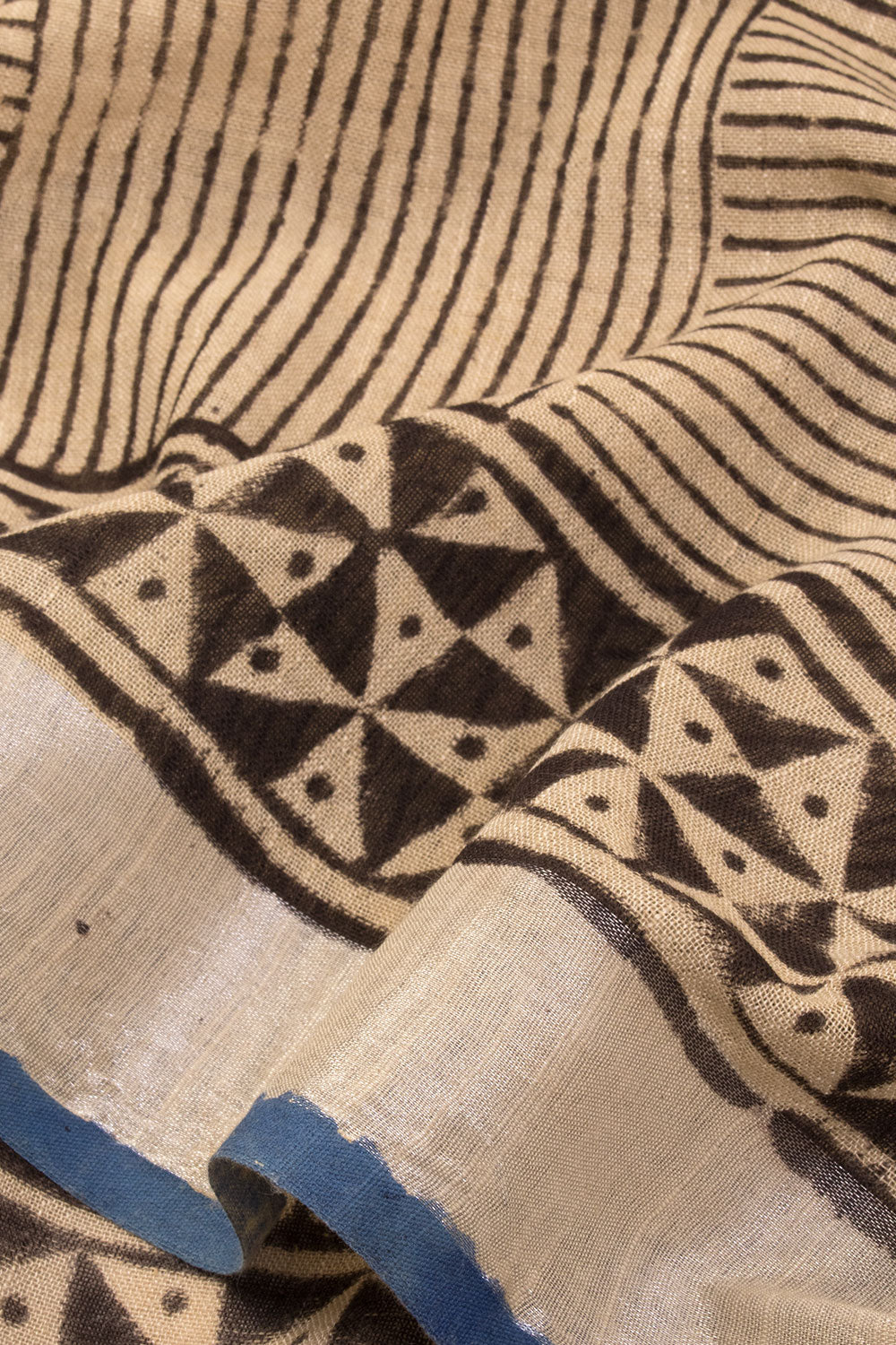 Beige Hand Block Printed linen saree