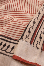  Beige Hand Block Printed linen saree