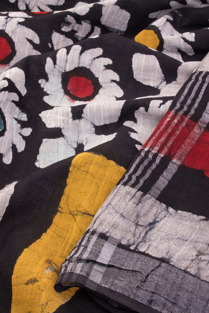 Hand Block Printed Linen Saree With Unstitched Blouse (SWSRLIL89) main image 1