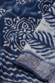 Blue Hand Block Printed linen saree