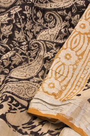 Black Hand Block Printed linen saree