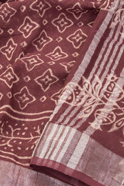 Deep Maroon Hand Block Printed linen saree