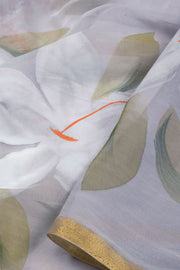 Cloud Grey Hand Painted Chiffon Saree