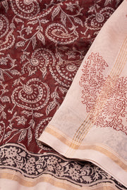 Deep Maroon Bagh Printed Silk Cotton Saree 10071010 - Avishya