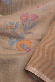 Brown Handloom Printed Chanderi Silk Cotton Saree 