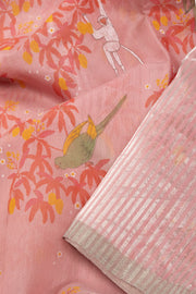 Pink Handloom Printed Chanderi Silk Cotton Saree