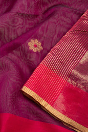 Magenta Chanderi Silk Cotton Saree With Ganga Jamuna Border