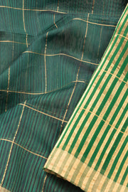 Green Handwoven Chanderi Saree With Zari Checks 10071125