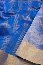 Azure Blue Handwoven Chanderi Silk Cotton Saree With Zari Checks