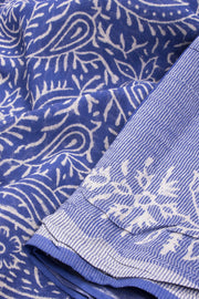 Blue Hand Block Printed Linen Saree