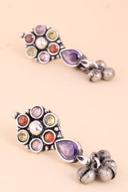 Multi Stone Oxidised Earring With Ghungroo
