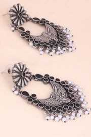 Oxidised Chaandbalis Earring With Peacock Motif