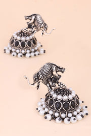 Oxidised Jhumka Earring With Elephant Motif