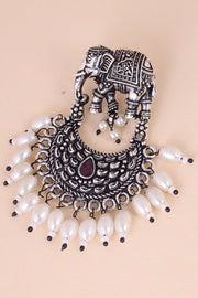 Oxidised Chaandbalis Earring With Elephant Motif