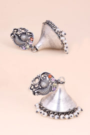 Multi Colour Oxidised Earring With Peacock Motif