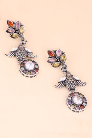 Multi Colour Oxidised Earring With Peacock Motif
