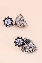 Oxidised Floral Earring With Pearls 10071298